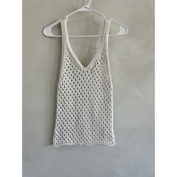 7 For All Mankind Womens Ivory Off White Crochet Knit Tank Top Small S - Picture 1 of 5
